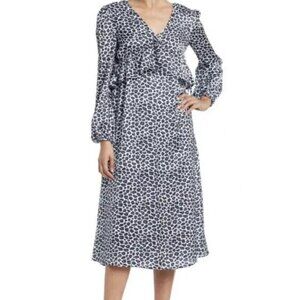 One One Six Womens Large Animal Print Ruffle Bodice V-Neck Dress NEW